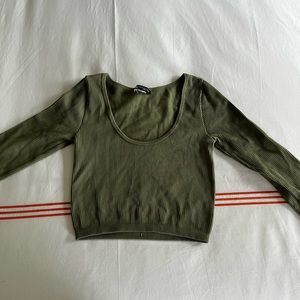 Zara Fitted Ribbed Long Sleeve - Army Green - XS/S